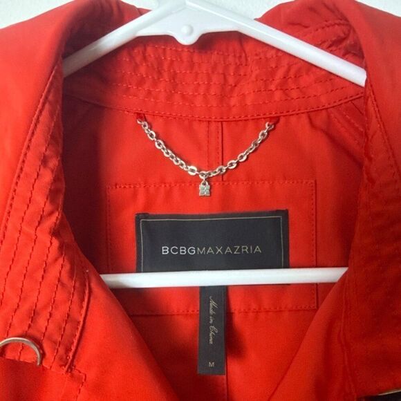 BCBGMAXAZRIA Womens Red Belted Trench Coat Medium Polyester - Picture 2 of 8